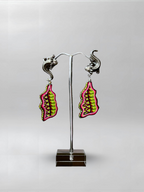 Verdant Bloom — one-of-one hand-carved wood and sterling silver earrings