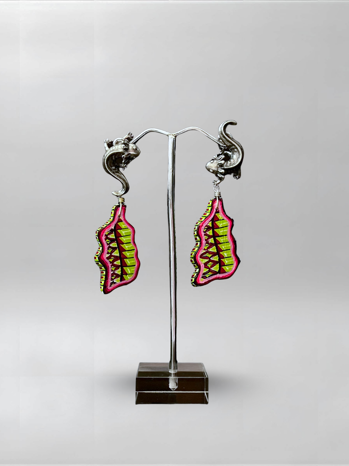 Verdant Bloom — one-of-one hand-carved wood and sterling silver earrings