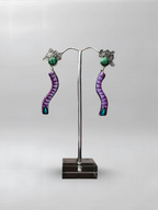 Violet Arc — one-of-one hand-carved wood and sterling silver earrings