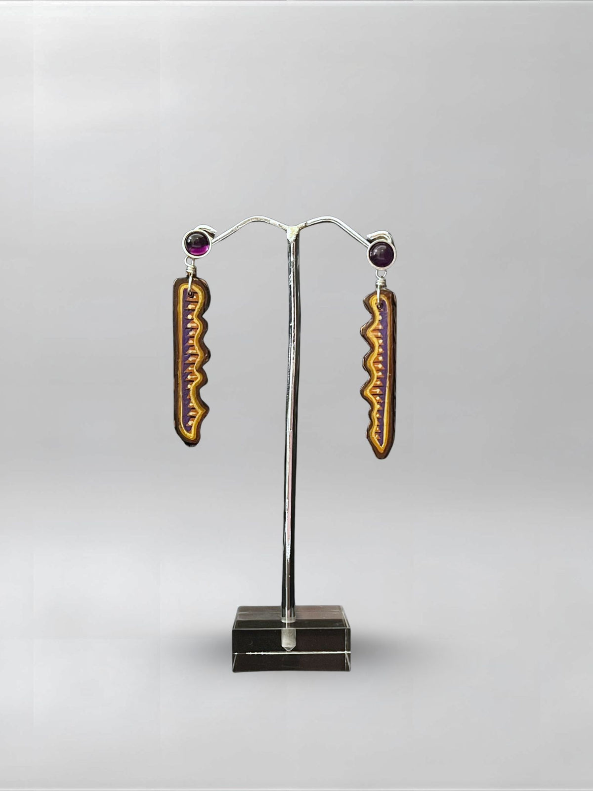 Gold Line — one-of-one hand-carved wood and sterling silver earrings