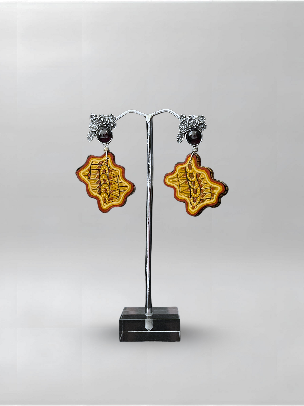 Ochre Mark — one-of-one hand-carved wood and sterling silver earrings