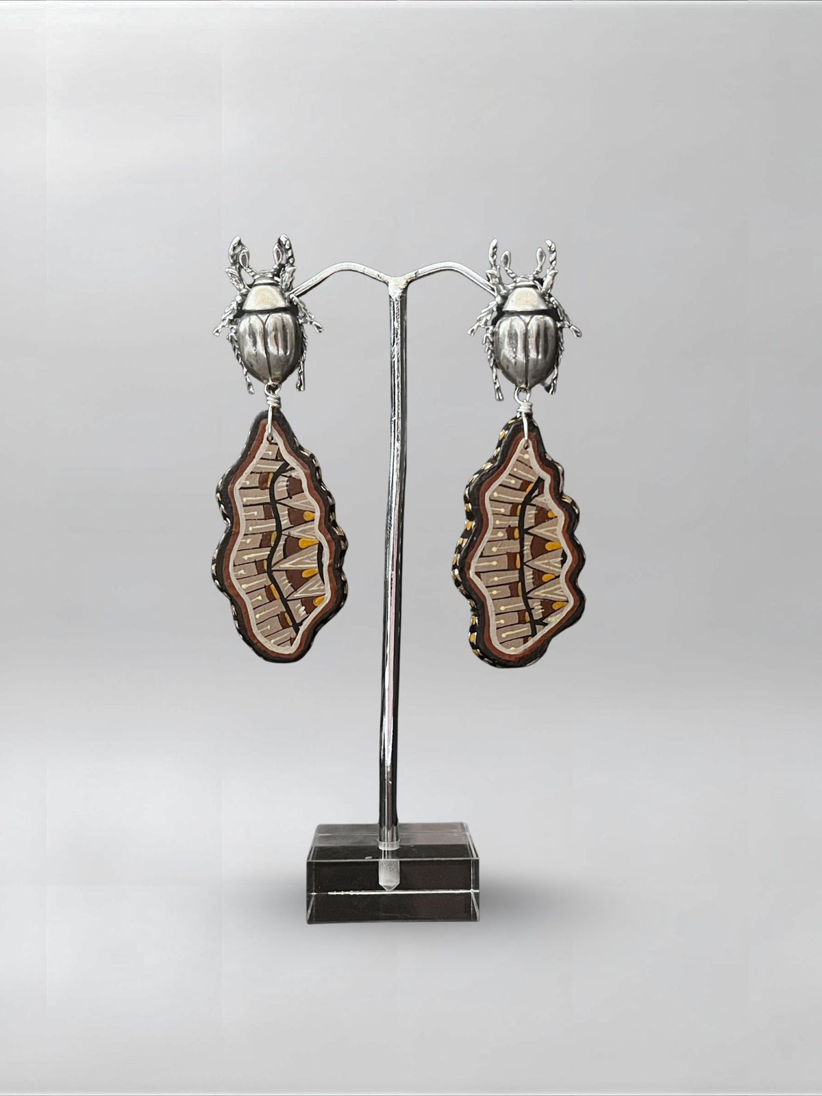 Umber Shell — one-of-one hand-carved wood and sterling silver earrings