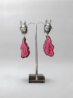 Pink Shell — one-of-one hand-carved wood and sterling silver earrings