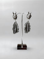 Graphite Shell — one-of-one hand-carved wood and sterling silver earrings