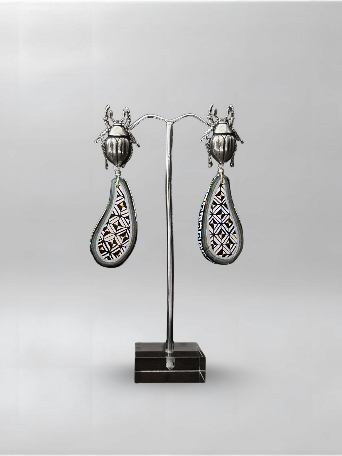 Black Drop — one-of-one hand-carved wood and sterling silver earrings
