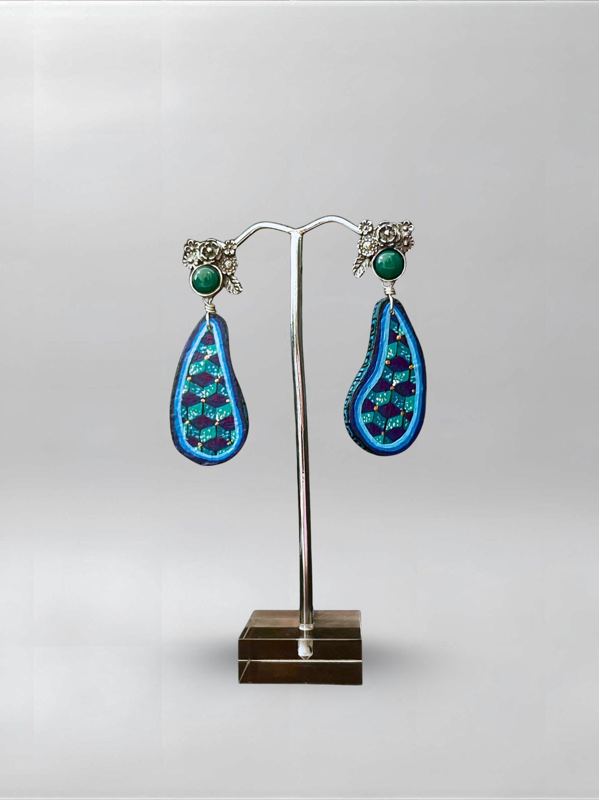 Dark Water — one-of-one hand-carved wood and sterling silver earrings