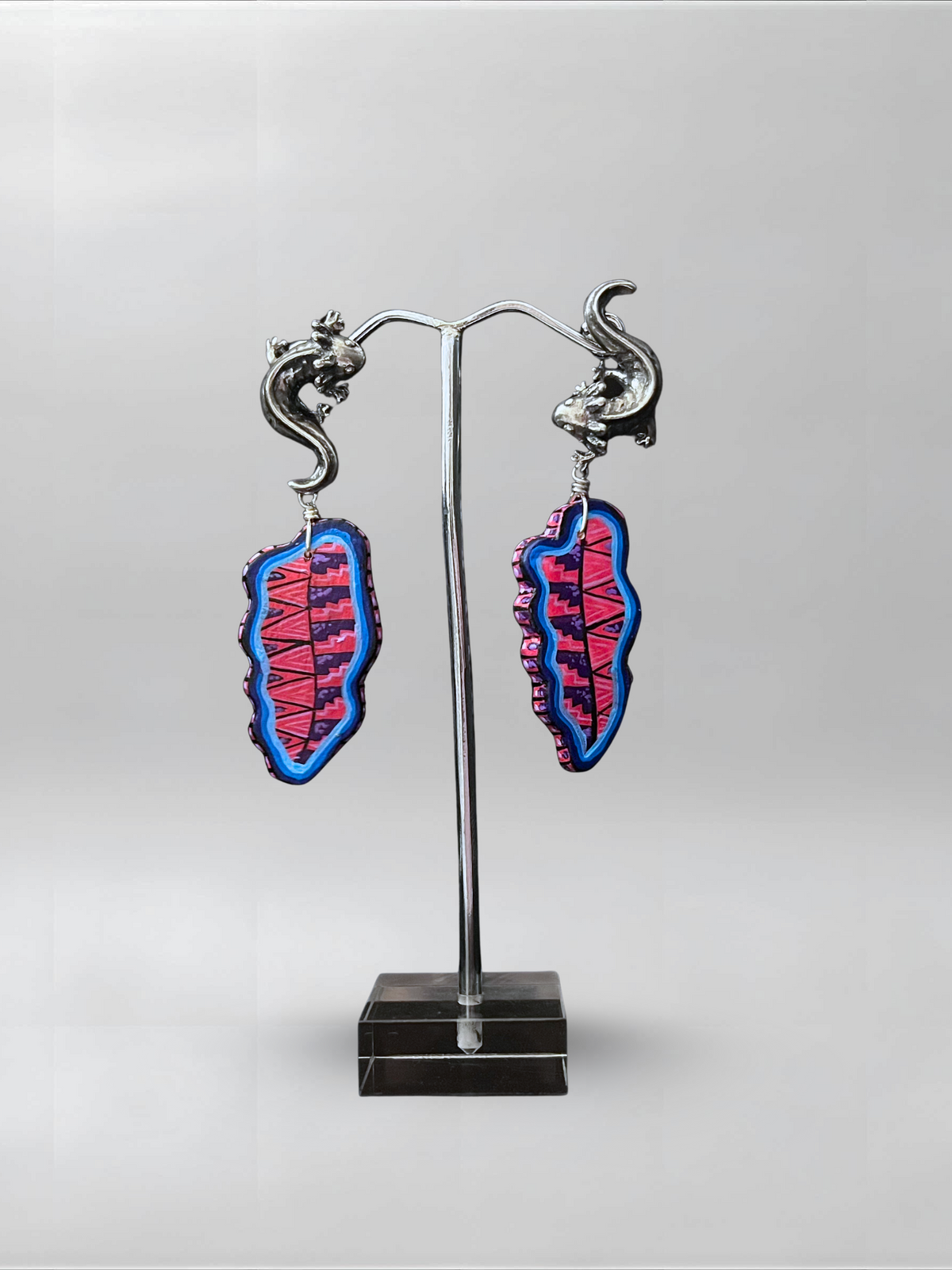 Afterimage — one-of-one hand-carved wood and sterling silver earrings
