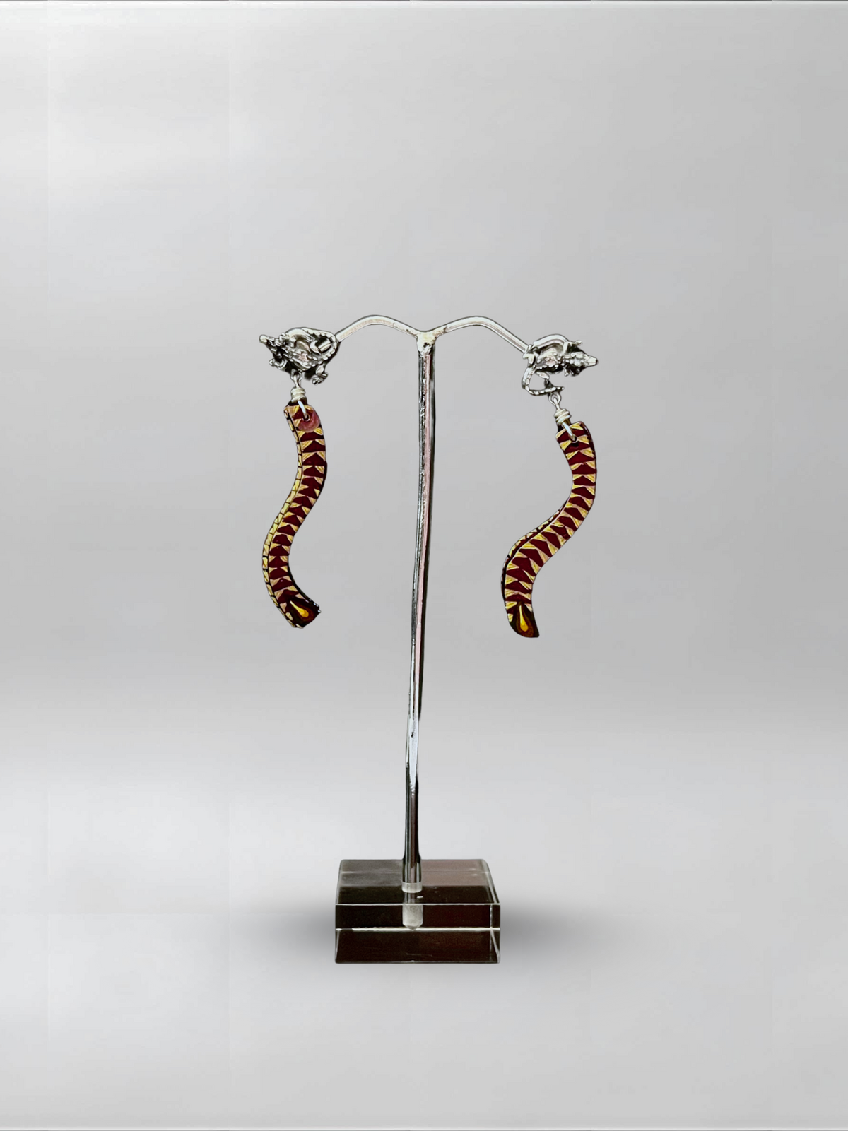 Bronze Curve — one-of-one hand-carved wood and sterling silver earrings