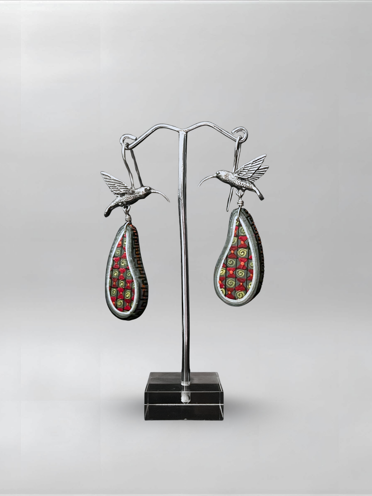 Night Flight — one-of-one hand-carved wood and sterling silver earrings