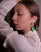 Detail of Green Leaf hand-carved wood and sterling silver earrings — view 3 of 4