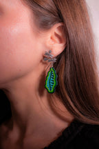 Detail of Green Leaf hand-carved wood and sterling silver earrings — view 4 of 4