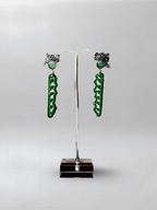 Green Current — one-of-one hand-carved wood and sterling silver earrings