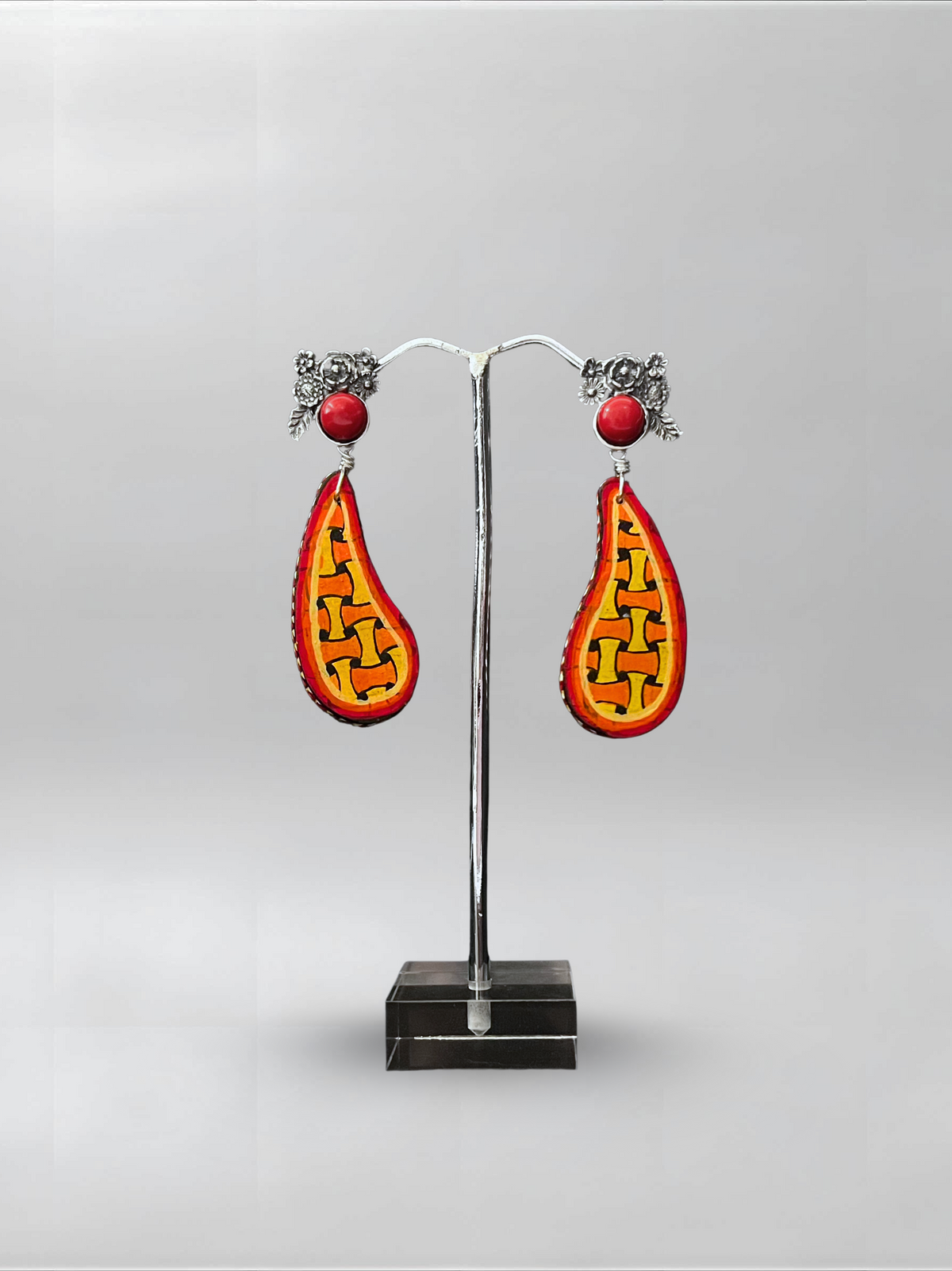 Cinder Drop — one-of-one hand-carved wood and sterling silver earrings