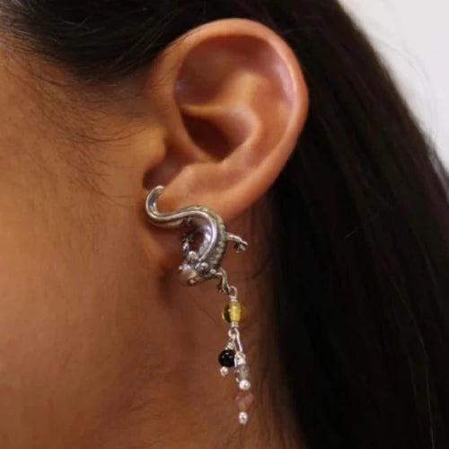 Detail of Axolotl Earrings by Flora María